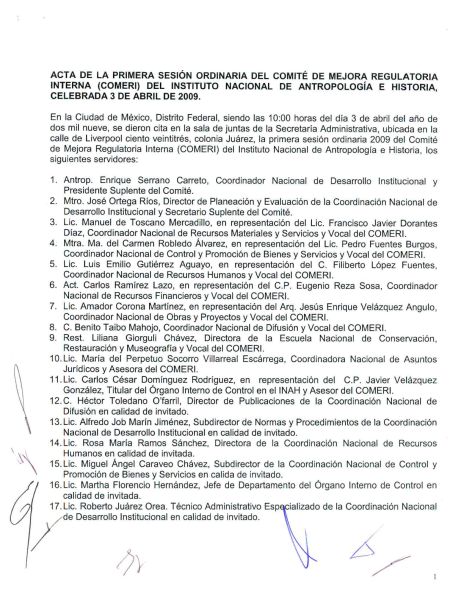 COMERI-INAH-01/ORD-2009