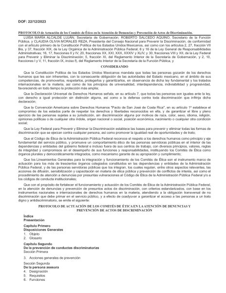 PROTOCOLO de Actuación de los Comités de Ética en la Atención de Denuncias y Prevención de Actos de Discriminación