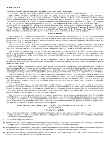 PROTOCOLO para la prevención, atención y sanción del hostigamiento sexual y acoso sexual